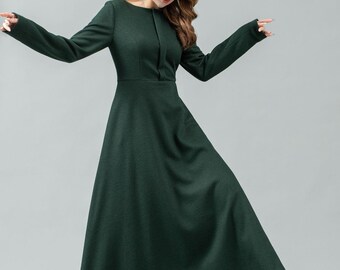green woolen dress Premium Midi Dress Top – Woolen Knit with Cream & Green Accents –  ClothingSutra main image 0