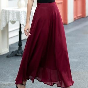 A-Line Burgundy Chiffon Maxi Skirt, Women summer Long chiffon skirt, Plus size skirt, Date skirt, Work skirt, Handmade skirt, Ylistyle C5037