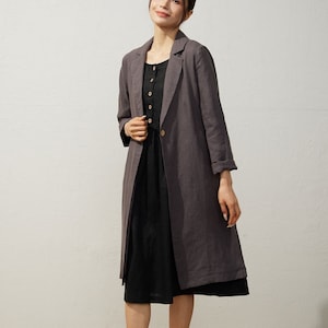 Linen Coat, Midi linen jacket women, Casual Linen Jacket, Long Sleeves jacket, Gray Shirt jacket, Simple linen jacket, Handmade coat C3940 C1-Gray