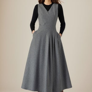 Wool Dress, Midi Wool Dress, Fit and Flare Dress, Winter Dress women, Sleeveless wool Dress with Pockets, Handmade Dress, Ylistyle C3617