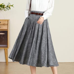 Grey Linen Midi Skirt, Swing Linen Skirt, Womens summer Long Linen Skirt with Pockets, Pleated Linen skirt, Handmade skirt, Ylistyle C4737