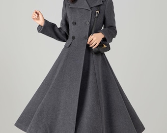 Dark Gray Wool Coat, Swing Wool Coat Women, Wool Midi Coat, Single