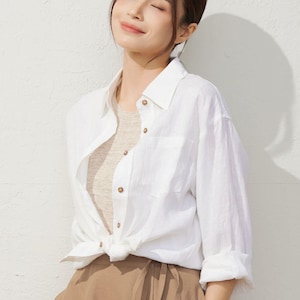 White linen Shirt, Casual linen Shirt women, Long sleeves shirt, Button up shirt, Classic shirt, spring shirt, Custom Shirt, Ylistyle C3930