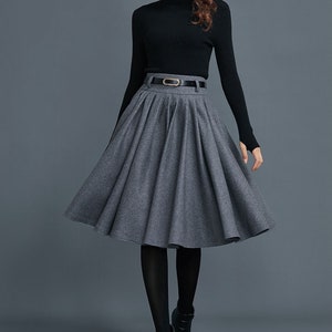 Knee Length Circle Wool Skirt for Women, Pleated Winter skirt, Skater skirt, Vintage Inspired Wool Midi Skirt with Pockets, Ylistyle C1660