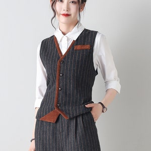 Wool vest, Womens wool vest, Dark gray vest, Short vest, Formal vest, Fitted vest, Retro wool vest, Autumn vest, Custom vest, Ylistyle C4341