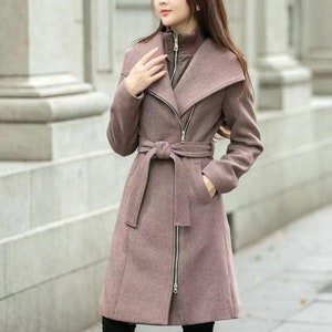 Wool coat, Midi coat women, Winter Warm Coat, Loose coat, Asymmetrical wool coat, Wool coat with belted, Custom Coat, ylistyle C4508