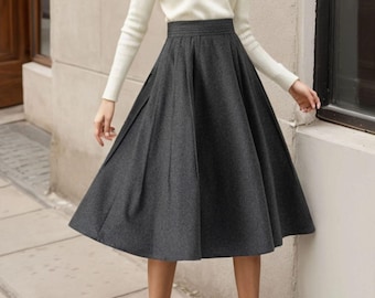 Wool Skirt, Midi Wool Skirt, Winter Skirt Women, Swing Skirt, Plus Size Wool Skirt, Grey Wool Skirt, Handmade Skirt, Ylistyle C3624