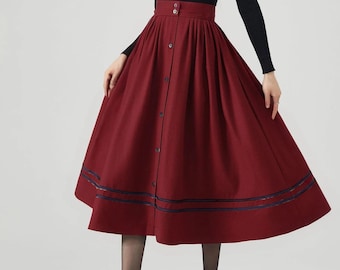 Wool Skirt Women, Midi Skirt, Button down Wool Skirt, High Waisted Skirt, Winter Warm Skirt, Swing Skirt, Handmade skirt, Ylistyle C3552
