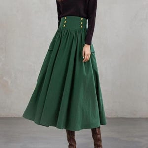 Wool Skirt, Midi Skirt, A Line Wool Skirt, Green Wool Skirt, High Waisted Skirt, Winter Skirt Women, Handmade Skirt, Ylistyle C3600