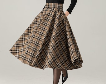 Jupe midi écossaise en mélange de laine : Jupe circulaire taille haute, Ylistyle C5375
