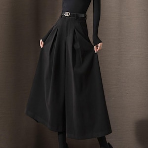 Long Palazzo Wool Pants, Black Wide Leg Pants Women, High Waist Pants, Custom Wool Pants, Autumn and Winter Trousers, Ylistyle C4937#