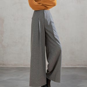 Wide Leg Wool Pants Women, Wool Palazzo Pants, Gray Pants, Casual Wool Pants, Autumn Winter Pant, Long Pants, Handmade Pants C3595