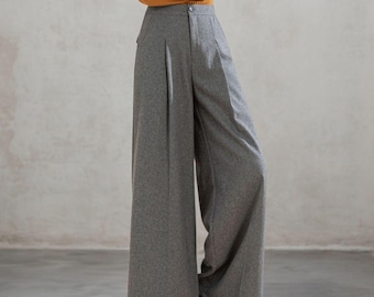Wide Leg Wool Pants Women, Wool Palazzo Pants, Gray Pants, Casual Wool Pants, Autumn Winter Pant, Long Pants, Handmade Pants C3595