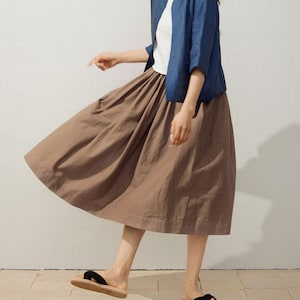 Linen Skirt, Midi Skirt women, Pleated linen skirt, Swing skirt, Loose fit Linen skirt, Casual Linen Skirt, Custom skirt, Ylistyle C3943