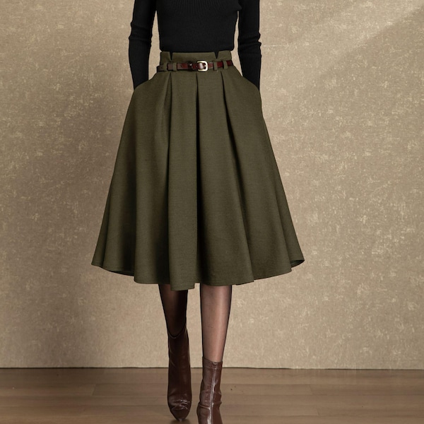 Wollrock, Midi Rock Damen, Winter Wollrock, Swing Rock, Rock mit Taschen, Rock nach Maß, Ylistyle C4486