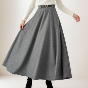 Womens Long Wool Skirt, Gray Skirt, Winter Skirt, High Waist