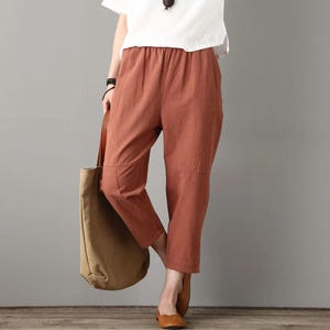 Linen pants, Elastic Waist Linen cropped Pants, Women tapered Pants, Casual Trousers, Women linen trousers, Plus Size Pants C1805