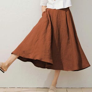 Linen Skirt, Swing linen skirt, Women&#39;s Linen midi Skirt, Summer Linen skirt with pockets, Plus size skirt, Custom Skirt, Ylistyle C3934