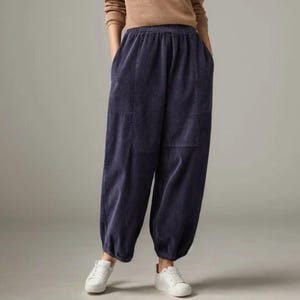 Corduroy Harem Pants, High-Waisted Wide Leg Trousers, Ylistyle C2509