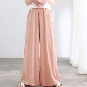 Plus size Linen pants, Women&#39;s Summer Pink Linen trousers, Wide Leg Pants, Long linen pants, Custom Casual linen pants, Ylistyle C2692