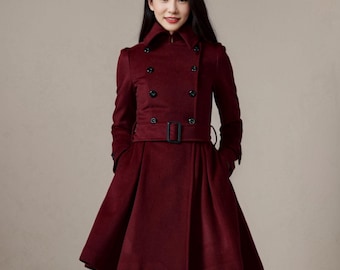 Buy Wine Red Coat, Wool Coat, Winter Coat, Ladies Coat, Double