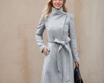 Wool Coat, Womens Long Coat, Winter Coat, Grey Wool Coat, A
