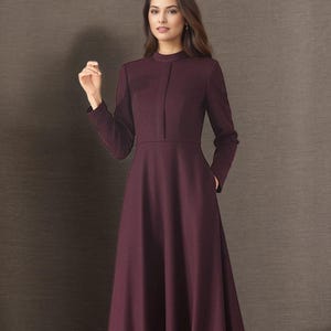 Wool Dress, Maxi Wool Dress, Burgundy Wool Dress, A-Line Wool Dress, Winter Dress Women, Dress with pockets, Handmade dress, Ylistyle C4945
