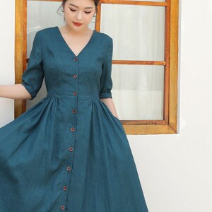 Linen Dress, Long Linen Dress, Linen Shirt Dress, Midi Swing