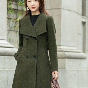 Winter Warm Wool Coat for Women, Long Wool Outwear, Green