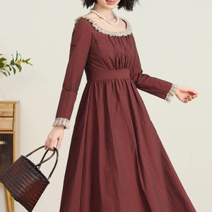 Women&#39;s Spring dress, Princess dress, Pleated Dress with Lace Trim, Long Sleeve Maxi Dress, Vintage-Inspired dress, ylistyle C4735