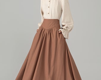 Vintage High Waist Wool Maxi Skirt, V-shaped Yoke Gathered A-line Long Skirt, Academia Wool Full Skirt for Women, Ylistyle C5652