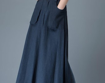 High Waist Linen Palazzo Pants: Wide Leg Culottes, Fall Winter, Plus size C837