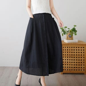 Women&#39;s Linen Skirt, Midi Linen skirt, Casual black linen skirt, Linen Skirt with pockets, Work Linen Skirt, Custom skirt,  Ylistyle C4896