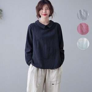 Women Long Sleeve Blouse, Loose Linen Women&#39;s Shirt, Spring Tunic Tops For Women, Oversized Women Linen Tops, Women Linen Clothing C2122