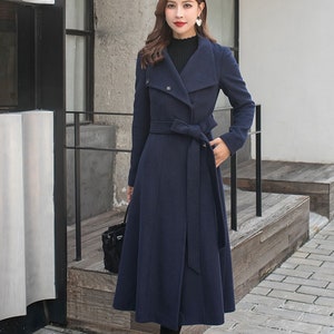 Blue Wool Coat Women, Long Wool Wrap Coat, Asymmetrical Warm Winter ...
