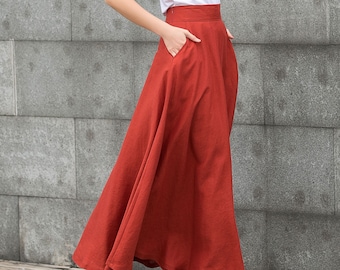 Maxi Linen Skirt, Long Linen Skirt, Linen Skirt With Pockets