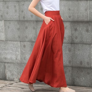 maxi linen skirt, Long Linen skirt, Linen skirt with pockets, casual Linen skirt, A Line skirt, Orange Linen skirt, Womens skirt C2790 image 1