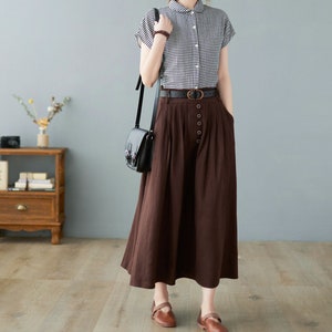 Women Pleated Maxi Linen Skirt, Retro Swing Long Linen Skirt, High Waist Flared Skirt, A Line Causal Skirt, Brown Skirt, Flowy Skirt C2370