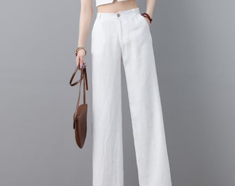 White linen pants, Linen pants, Wide leg Linen pants women, Summer Linen Pants women, Long Linen pants, Linen trousers, Ylistyle C2301