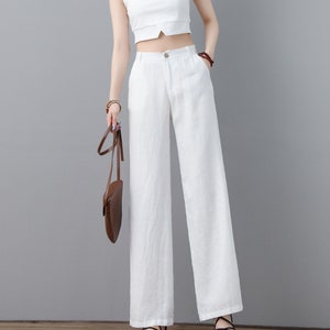 Semi-formal Linen Straight Trousers, White Linen Pants