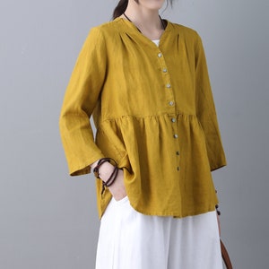 Women Linen Tops, Long Sleeves Shirts, Women Casual Loose Blouse, Spring Shirt Fall Customized Plus Size shirts C1849