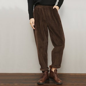 Spring Autumn corduroy pants, Large-sized loose pants, Plus size pants, harem pants, Brown corduroy pants, Custom made pants, Ylistyle C1963
