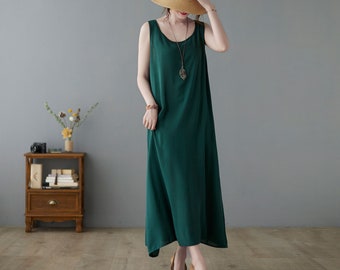 Casual home dress, Sleeveless Shift Dress, Summer Green Maxi Dress for Women, Long dress, Handmade Dress, Bestseller, Ylistyle C2235