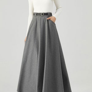 Long Wool Skirt, Gray Wool Skirt, Warm Winter Skirt, Classic Skirt, Elegant Skirt, Maxi Skirt Women, Flared Skirt, Elastic Waist Skirt C3555