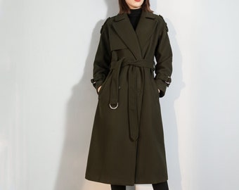 Army Green wool coat, Belted wool coat, Wool Trench Coat, Plus size coat, Warm Winter Coat, Casual Coat for Everyday, Custom coat C1762