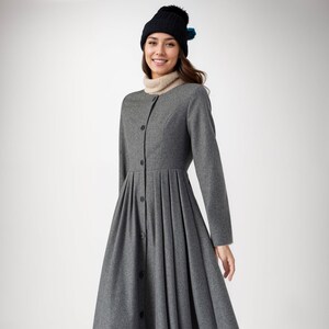 Midi Dress Women, Button Front Dress, Gray Dress, Wool Dress Women, Pleated Dress, Winter Dresses, Handmade Dress, Ylistyle C3614