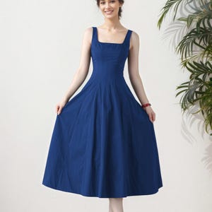 Royal blue Midi Pinafore Dress, Womens summer Sleeveless A- Line Dress, Romantic Date Outfit dress, Custom dress, Ylistyle C3455