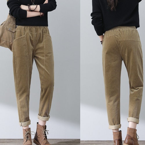 Casual Brown Corduroy Pants for Women Long Pants Plus Size - Etsy
