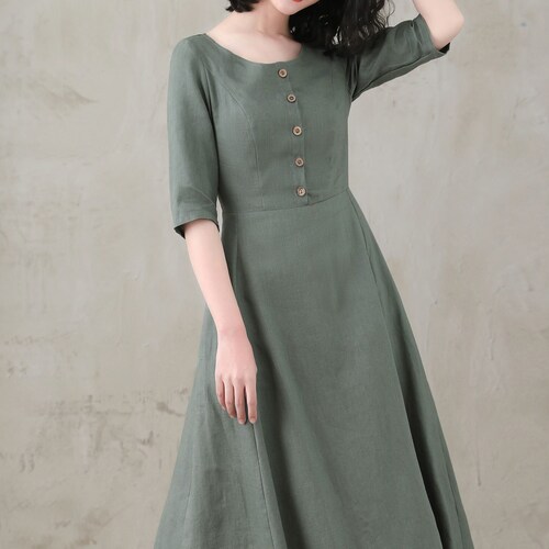 TIFENNY Linen Dresses for Women Summer Casual Solid with Buttons Single-Breasted Sleeveless Mid Dress V-Neck TIFENNY Linen Dresses for Women Summer Casual Solid with Buttons Single-Breasted Sleeveless Mid Dress V-Neck