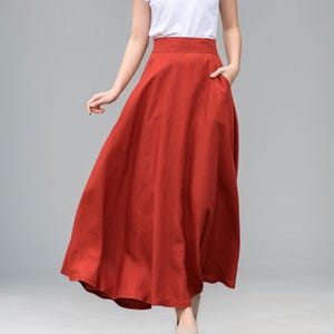 Maxi linen skirt, Long Linen skirt, Linen skirt with pockets, Womens casual Linen skirt, A Line skirt, Orange Linen skirt, Ylistyle C2790#